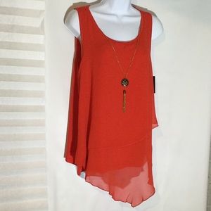Orange tank with attached necklace